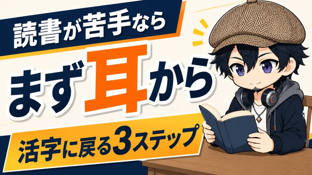 耳読書から活字へ戻る3ステップを表現したドクのサムネイル