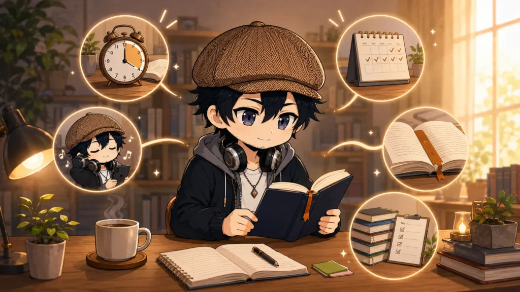 読書を習慣化するための小さな行動を積み重ねるイメージ