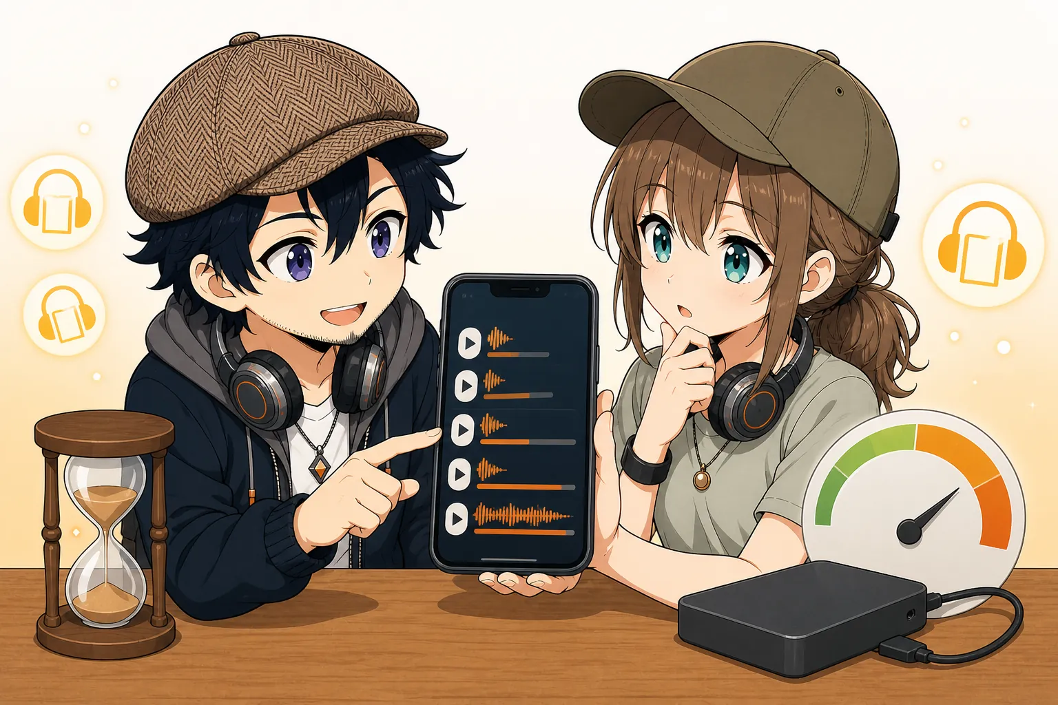 再生時間の異なる作品とスマホ容量を比較するドクとみこと