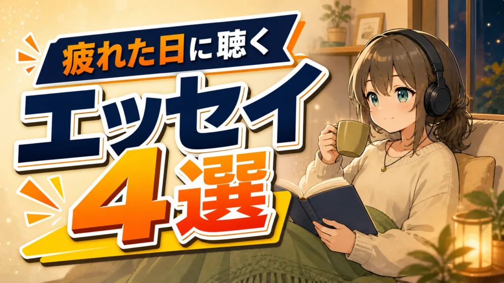 疲れた日にAudibleのエッセイを聴いてくつろぐミコト
