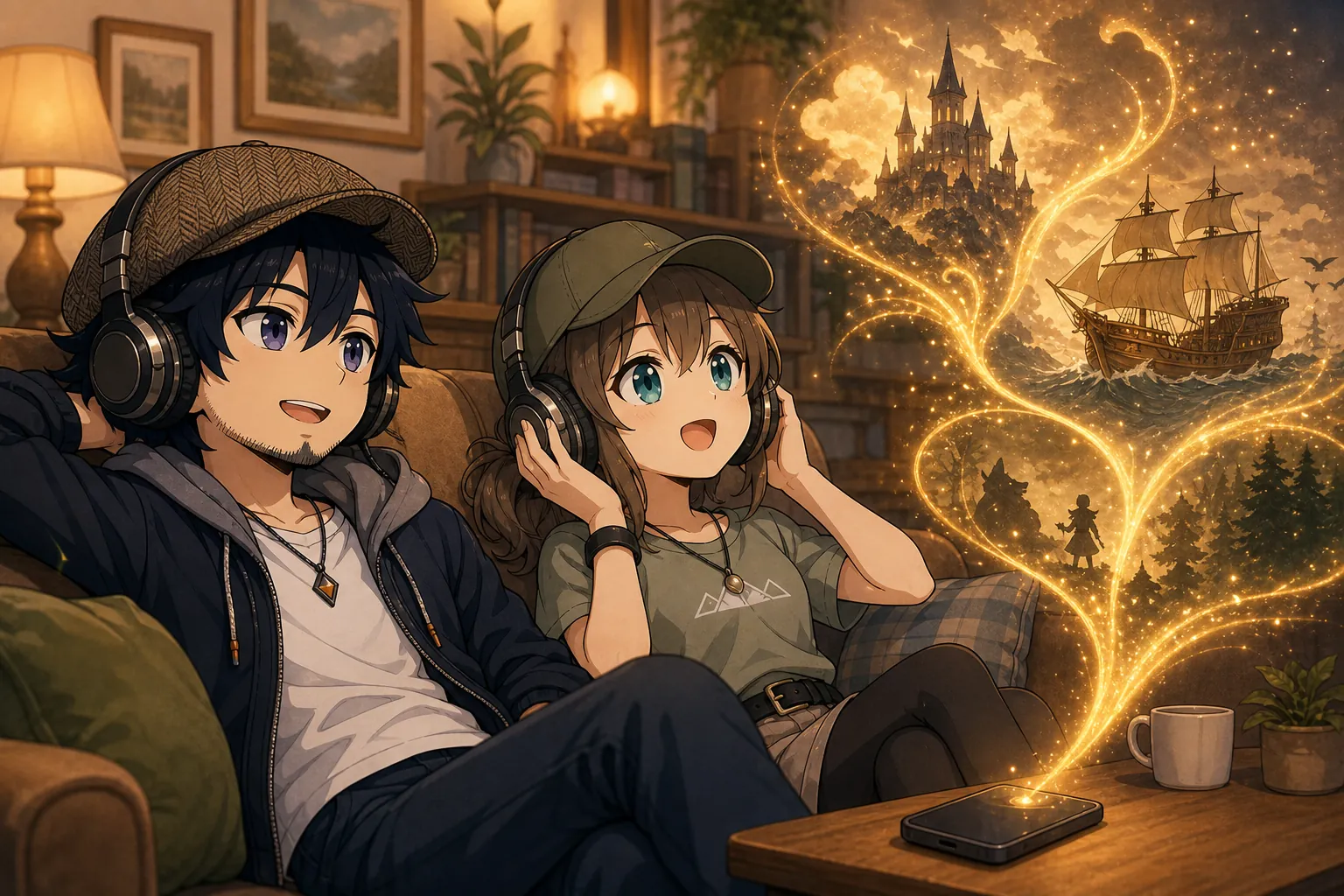 ヘッドホンで物語の世界を楽しむドクとみこと