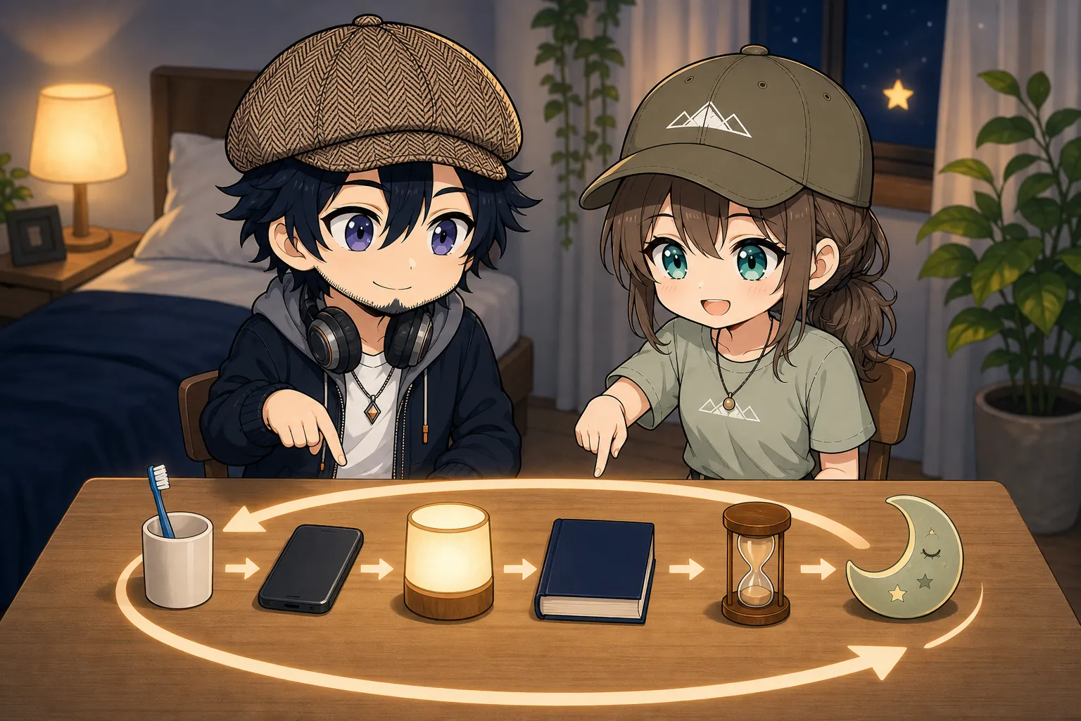 寝る前の読書を習慣にするドクとミコト