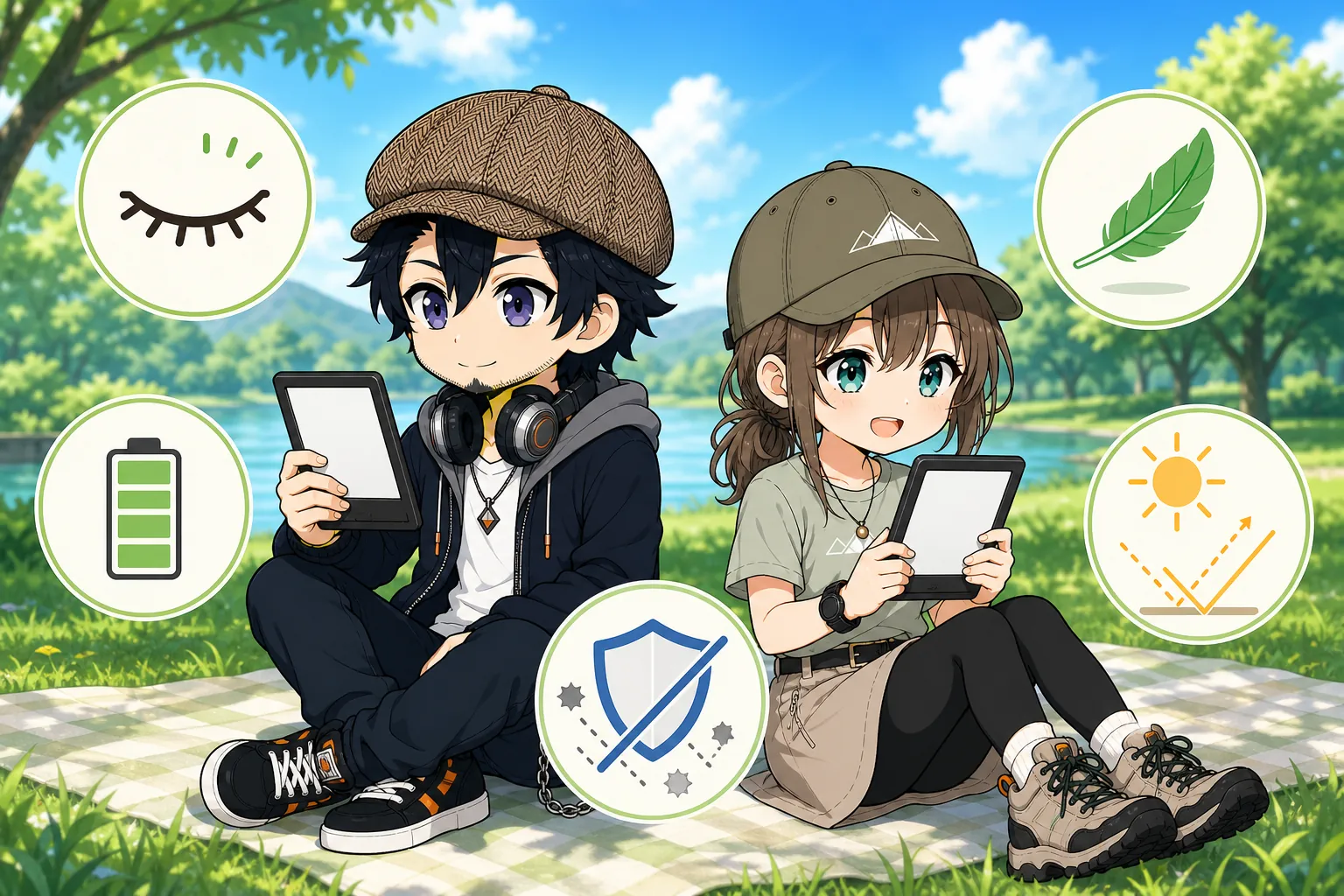 目への優しさや携帯性など電子書籍リーダーの利点を体験するドクとミコト