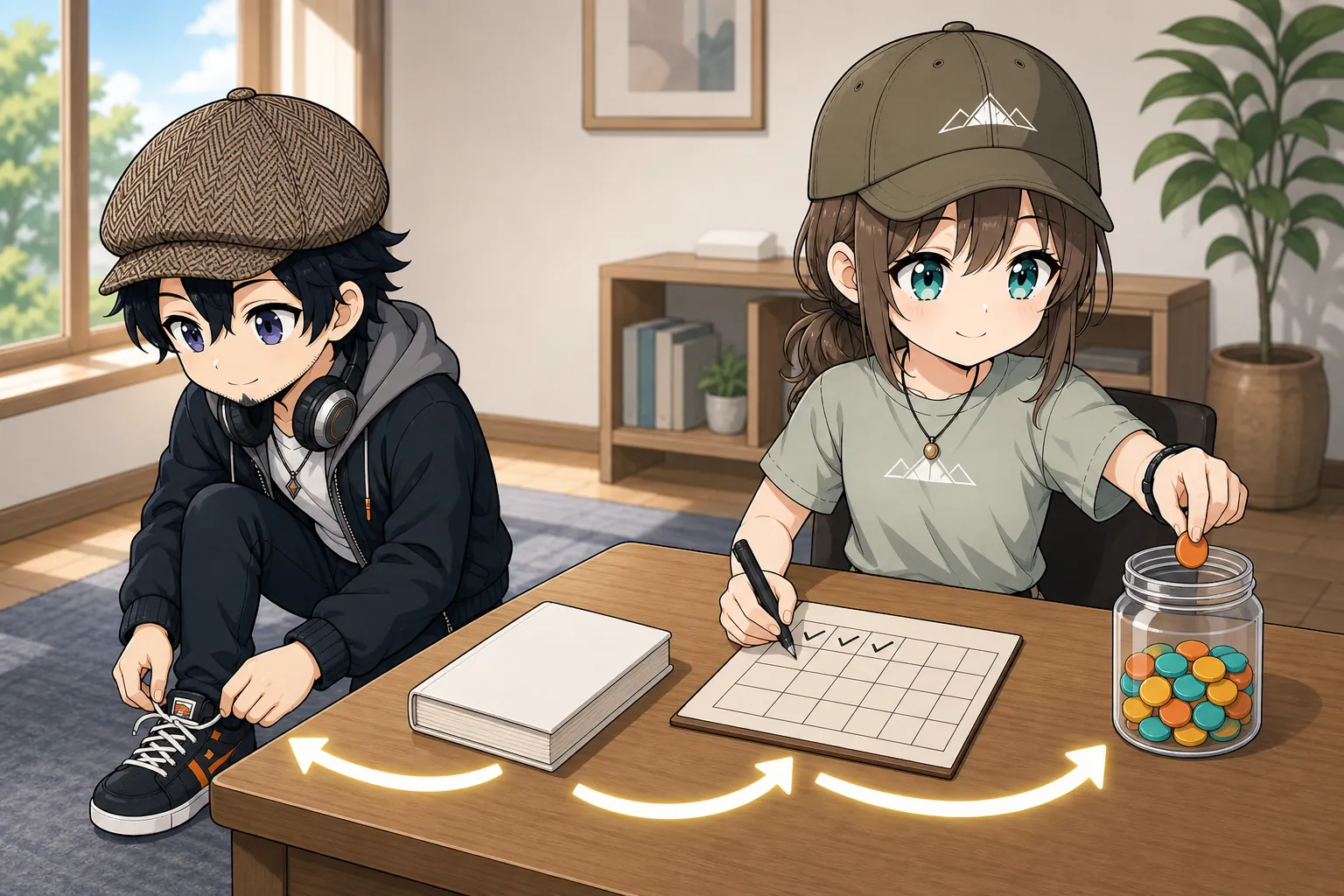 本を読んだ後に行動を記録して習慣を続けるドクとミコト