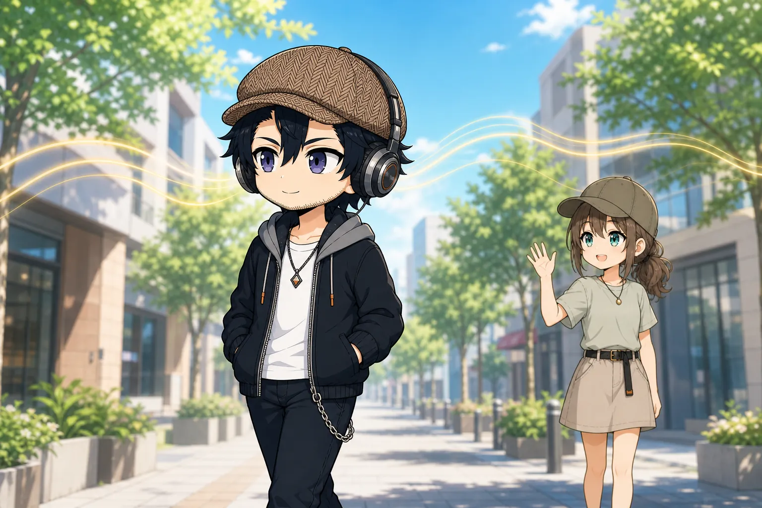 ヘッドホンで音声読書を楽しみながら行動する様子