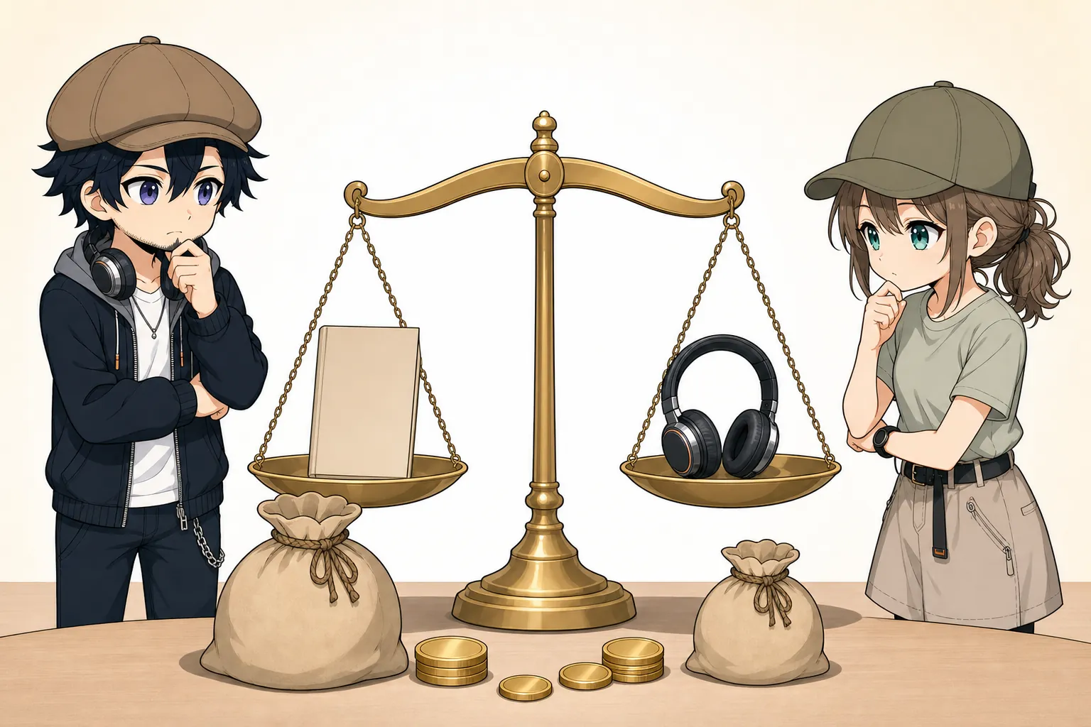 2つの読書サービスの料金と価値を比較する様子