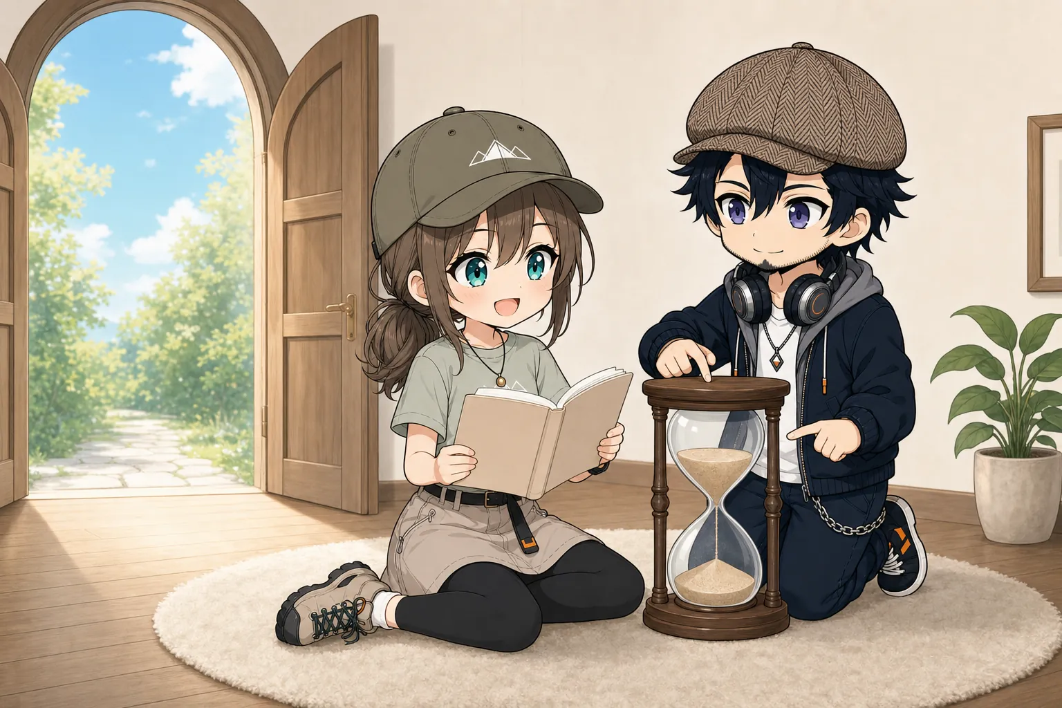解約後に本を読める期限を砂時計で確認するドクとみこと