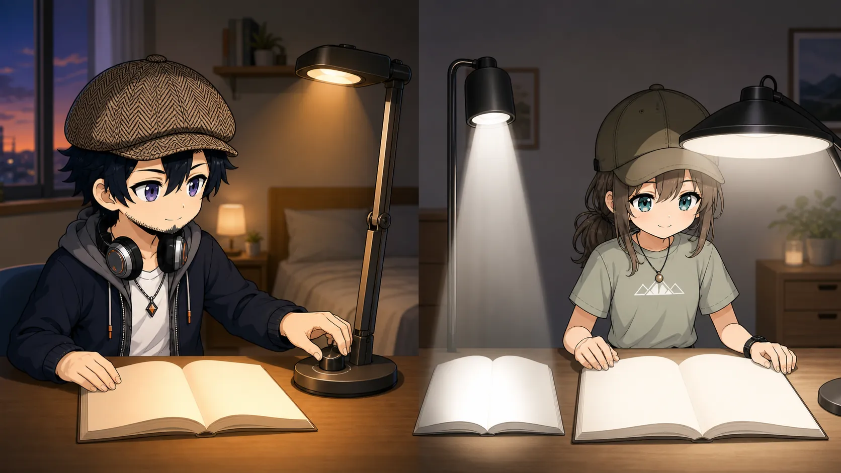暖色と白色の光や照射範囲を比べるドクとミコト