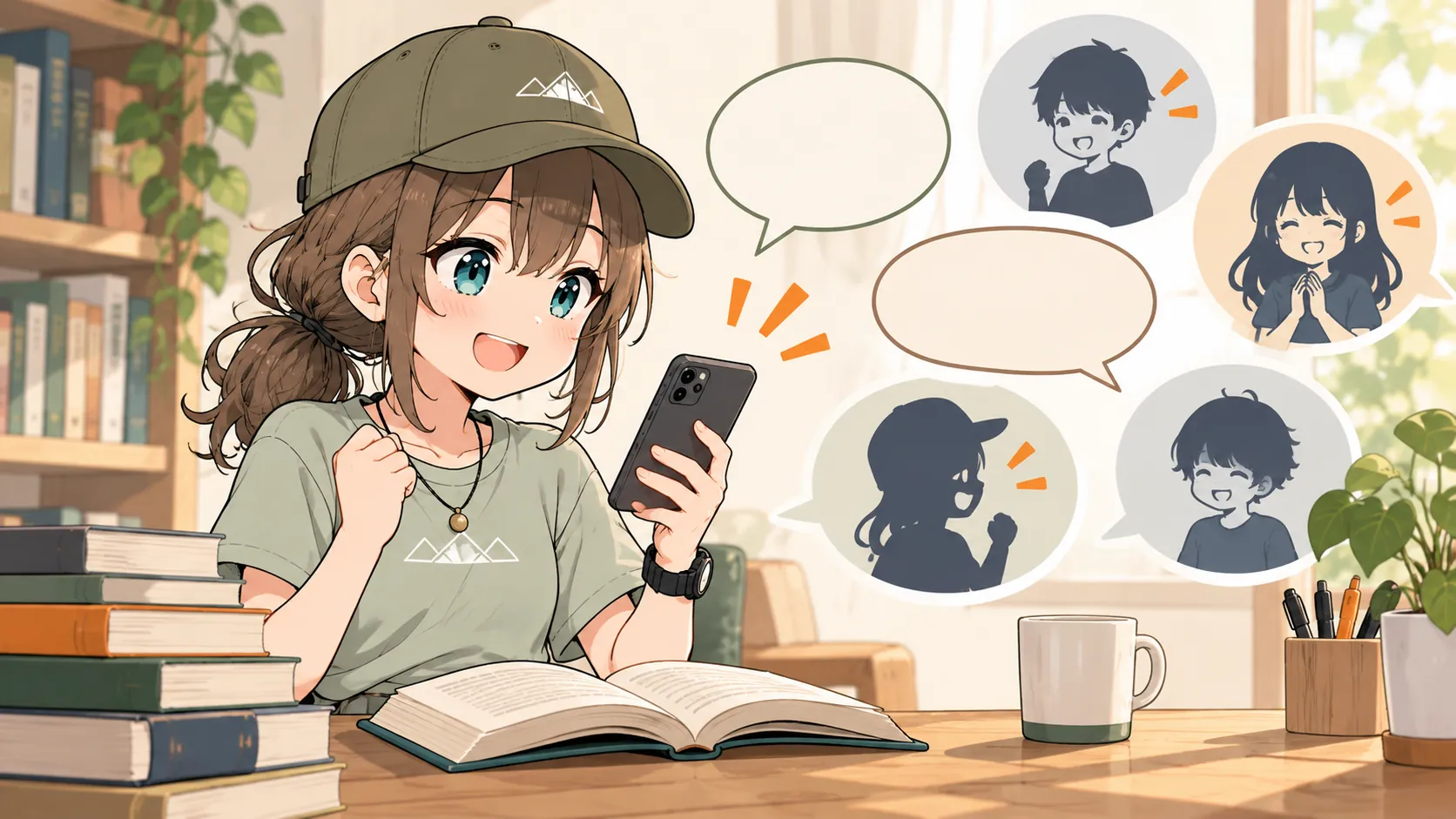 短い本の感想をSNSで共有するミコト