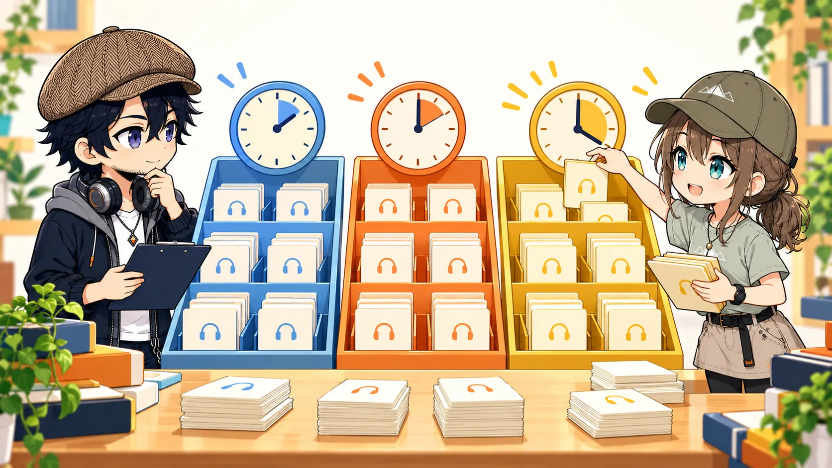 再生時間別に短い本を整理するドクとミコト